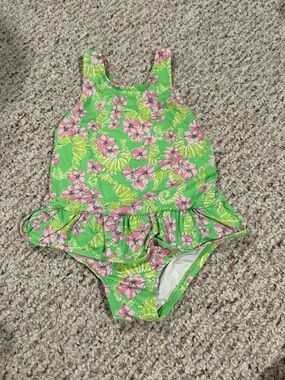 Vintage HTF Lilly Pulitzer Girls Floral Ruffle One-Piece Swimsuit Sz 4